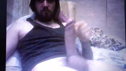 Bearded longhaired guy edging his thick huge hung cock