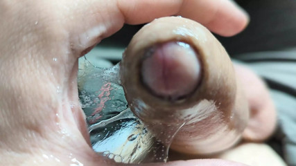 Playing with LOTS of PRECUM on my horny GLANS and MOANING until ORGASM