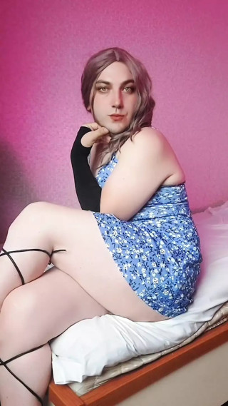 Nylon Shemale Mini Jeans Dress Sexy Legs Lady Boy Big Butt Big Ass Sissy Crossdresser