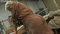 Stacey Saran fucks blue collar buddy in the workshop