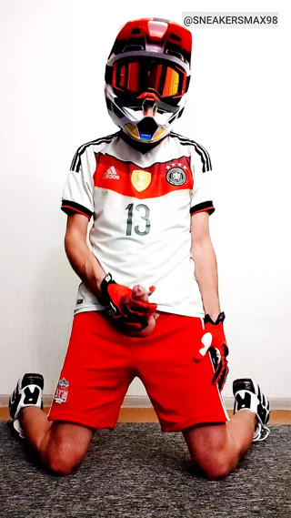 Young gearhead jerk-off in mxhelmet and nike sneakers