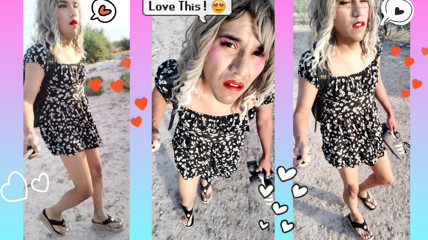 Cute Ladyboy Walks In Public In Minidress And Hot Tall Sandals