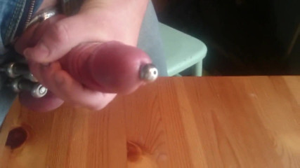 Cum with penis plug and ballstretcher