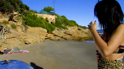 He brings a cute brunette to the beach for a walk and he ends up banging her