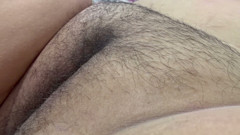 Mom massages her huge pink hairy pussy