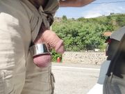 flashing dick at the side of the road.