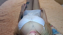 Lonely blonde masturbates and moans sweetly, pussy wet