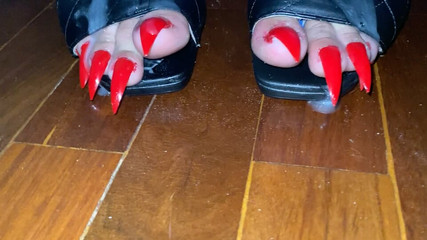 Cum On Long Stilleto Toenail Claws In Fishnets Cumshot