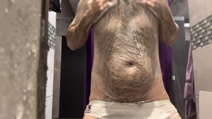 Handsome hairy erect public gym