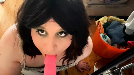 Sissy Maid Takes Break From Chores to Suck Her Dildo