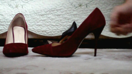 First time relaxing with daughter's Red Sued Shoes