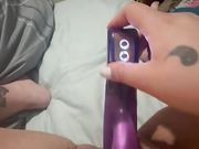 Bbw masturbates with purple dildo until cumming
