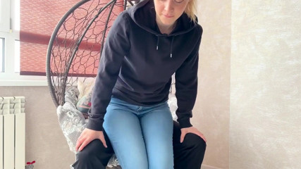Tight Jeans Dry Hump: Horny Stepsis Orgasms on My Lap