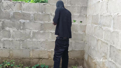 Ebony slime waist bang hard on the wall in an uncompleted building