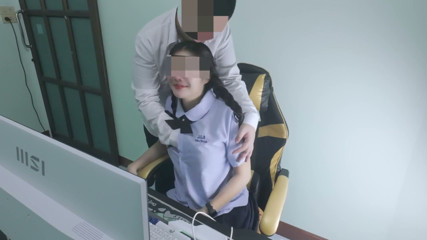 Thai Female Student Secretly Watches On The Computer Caught By A Senior Crying at home (clear Thai voice)18+