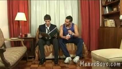 Nerdy lad takes sporty papas shaft