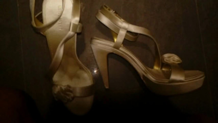 Neighbour's highheel Gold Satin Dress Sandal fucked &amp; cummed