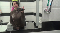 Pissing on the toilet long and a lot after long desperation and a lot of liquids