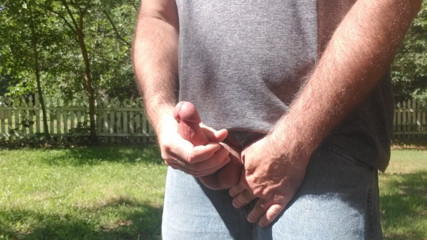 Massive Cum shot. Jerk off in backyard. Thick ropes