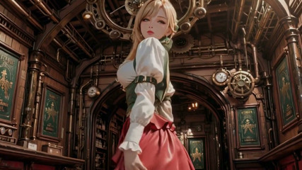 Steampunk Blonde Secretary! Lazy Poses Amidst Giant Gears