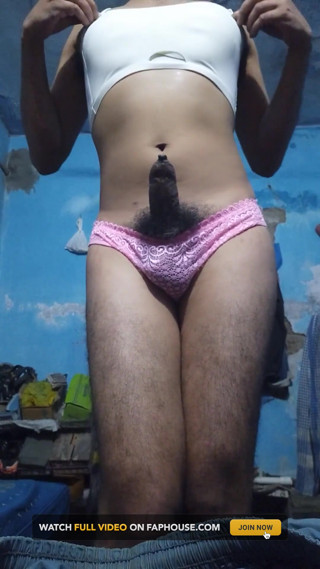 Young Indian Sissy Femboy in His Step Sister's Bra and Panties While Jerking Until Cum thumbnail