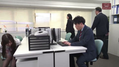 Female Office Worker in Black Pantyhose - Cut 1
