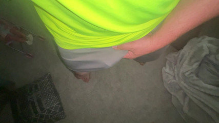 Gray shorts bright shirt