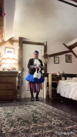 In an outfit with a blue petticoat for one evening