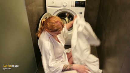 My Stepbrother Fucks Me While My Head Is Inside the Washing Machine and Covers My Tits in His Cum.