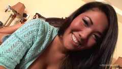 An individual of Asian descent, characterized by prominent genitalia and pierced nipples, had a vigorous climax