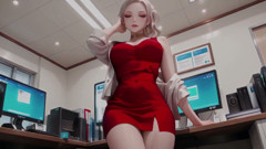 Blonde Secretary's Office Secret! Red Dress Hugging Curves, Beige Suit Barely Containing Her Fullness