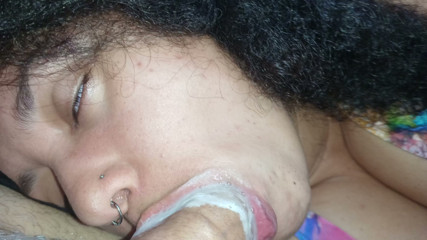 MASSIVE CREAMPIE DOWN THE SLUT'S THROAT, CUM OVERFLOWING