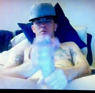 Tattooed straight daddy edging his massive thick hard cock