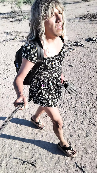 Cute Hot Ladyboy Walks In Public In Mini Dress And Sandals