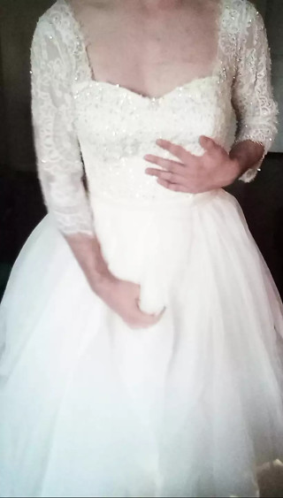 Wearing and cumming in bride's complete bridal outfit (wedding dress, shoes, bra, underskirt, stockings and straps) thumbnail