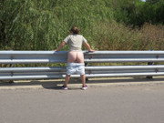 Patricia on the bridge over the road