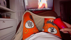 Watching anime with toy. Suck orgasm