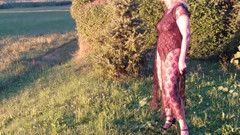 Granny Is Wearing a Sheer Bodysuit Outside