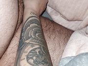 Step mom with sexy tattoo handjob step son dick in bed