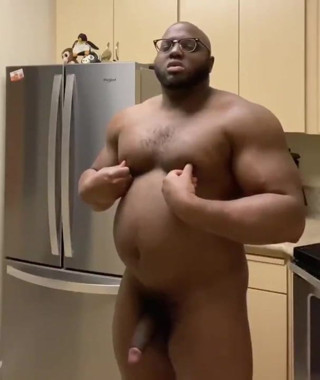 Black muscle chub plays with his cock