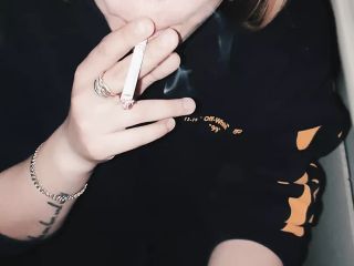 Slutty Blonde Teen Sucks and Smokes a Cigarette