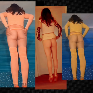 Yellow stockings play and yellow mini skirt with no panties on plus cuming while riding my dildo