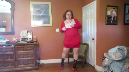 Strip tease from red dress and flaming boots part 1