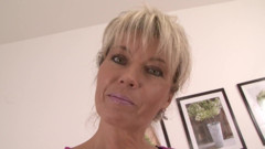 Slutty blonde MILF lays back to get her muff slammed