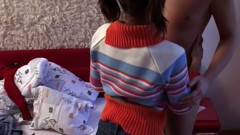 Hot Blowjob Session on the Red Couch