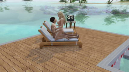 Couple in love have sex in public on the beach. The sims