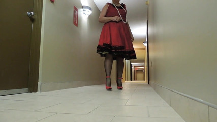 Sissy Ray In Red Dress and Black Crinoline Petticoat