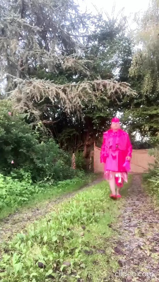 In fuchsia flight attendant outfit for an evening ...