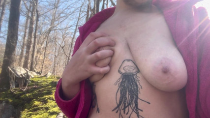 Ftm Topless Hiking: Breastplay in a Mossy Forest thumbnail