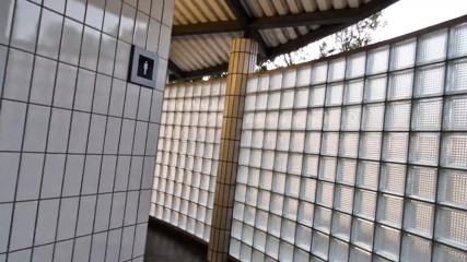 Jerkoff shooting sperm in public wc toilette restroom on highway France thumbnail